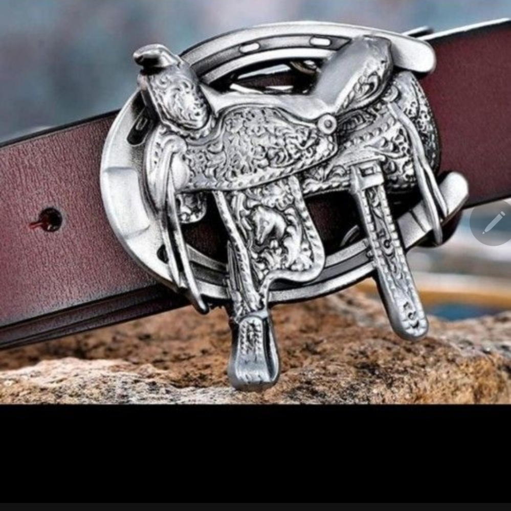 New Western Silver Saddle Horseshoe Horse Farrier Belt Buckle Fits 1.5" Belt